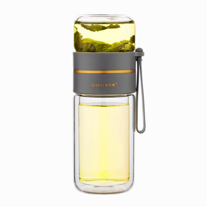 Glass Water Bottle With Tea Infuser Filter Tea Separation Double Wall Glass Bottle Leakproof Water Bottle - Luxmox