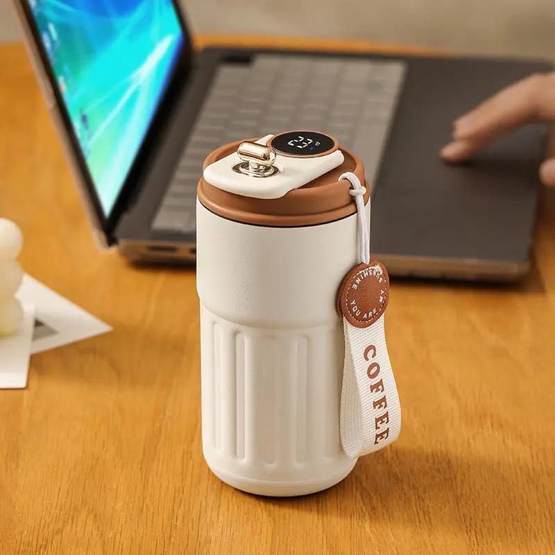 Smart Digital Thermal Bottle Portable Coffee Mug Stainless Steel Water Bottle In-Car Insulated Cup Keep Cold Vacuum Flasks 450ml - Luxmox