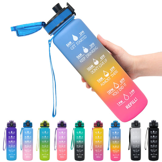 1L Tritan Water Bottle With Time Marker Bounce Cover Motivational Water Bottle Cycling Leakproof Cup For Sports Fitness Bottles - Luxmox