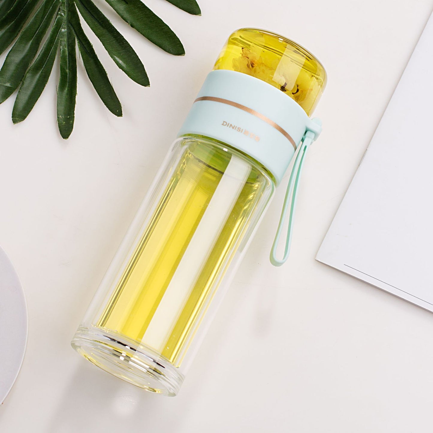 Glass Water Bottle With Tea Infuser Filter Tea Separation Double Wall Glass Bottle Leakproof Water Bottle - Luxmox