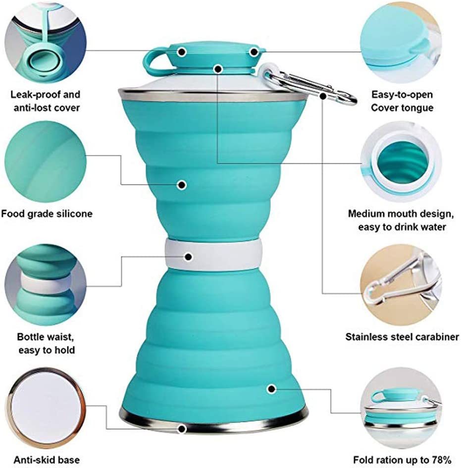 500ML Silicone Water Bottle Cup Foldable Leak Proof Portable Sports Travel Water Bottles For Outdoor Travel Gym Hiking Reuseable Kitchen Gadgets - Luxmox