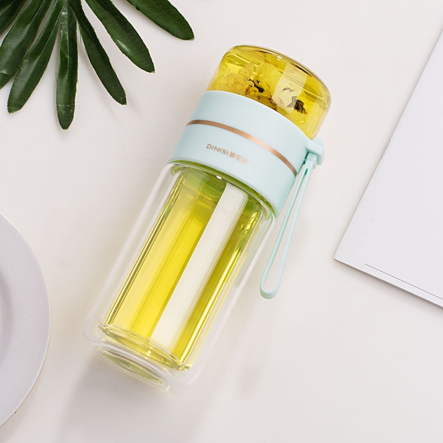 Glass Water Bottle With Tea Infuser Filter Tea Separation Double Wall Glass Bottle Leakproof Water Bottle - Luxmox