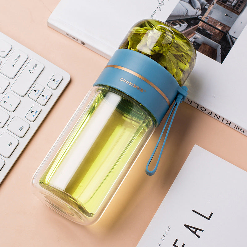 Glass Water Bottle With Tea Infuser Filter Tea Separation Double Wall Glass Bottle Leakproof Water Bottle - Luxmox