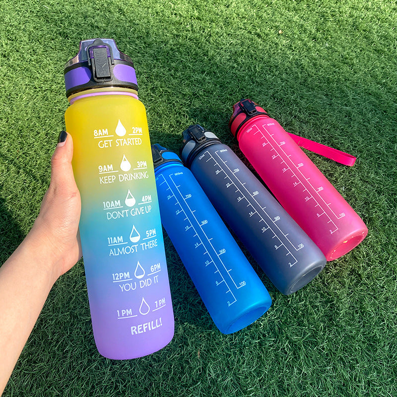 1L Tritan Water Bottle With Time Marker Bounce Cover Motivational Water Bottle Cycling Leakproof Cup For Sports Fitness Bottles - Luxmox