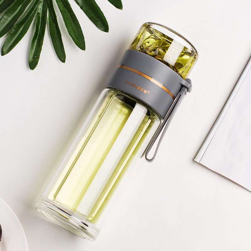 Glass Water Bottle With Tea Infuser Filter Tea Separation Double Wall Glass Bottle Leakproof Water Bottle - Luxmox